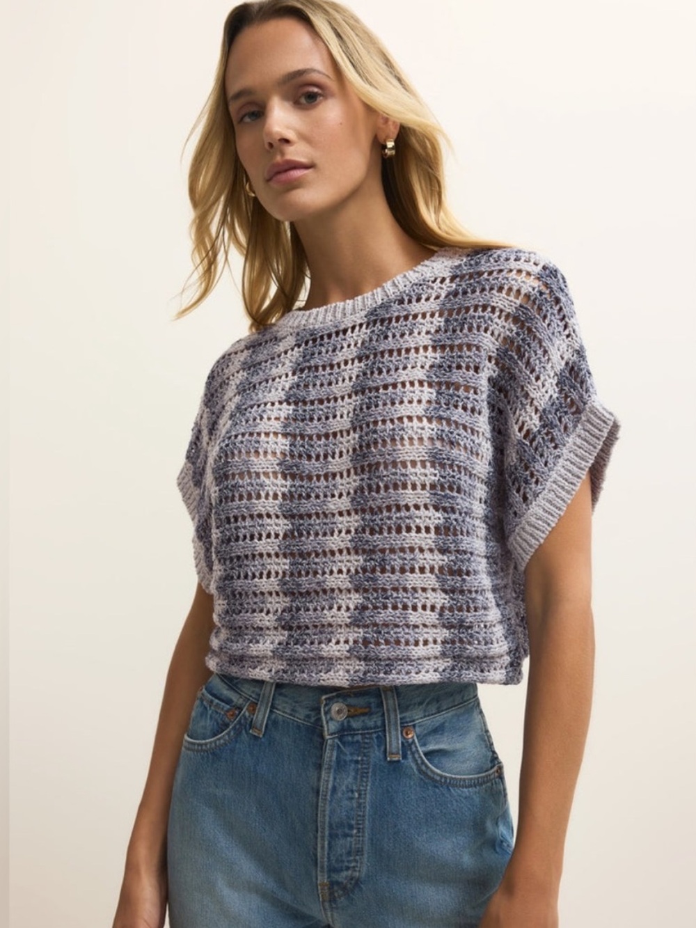 NWT Z Supply Ballast Crochet Striped top Calypso in Indigo Blue